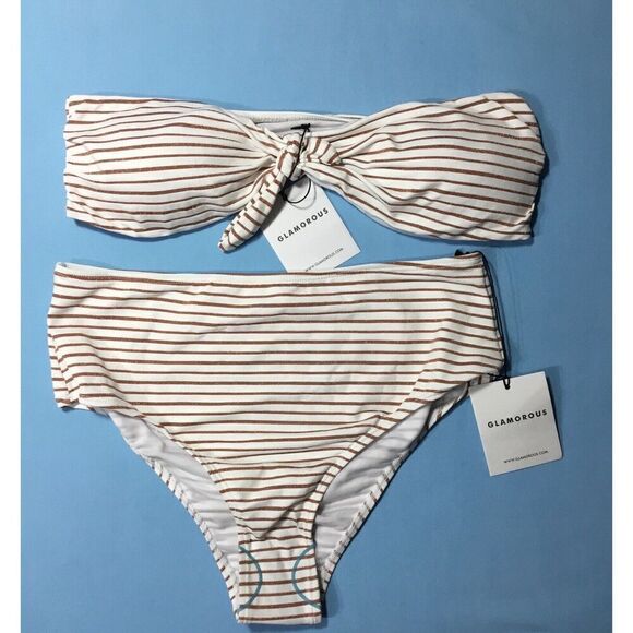 Glamorous Women’s Orange Rust Two-piece Bikini Set Size Bottom-L. top-XL - Picture 3 of 10